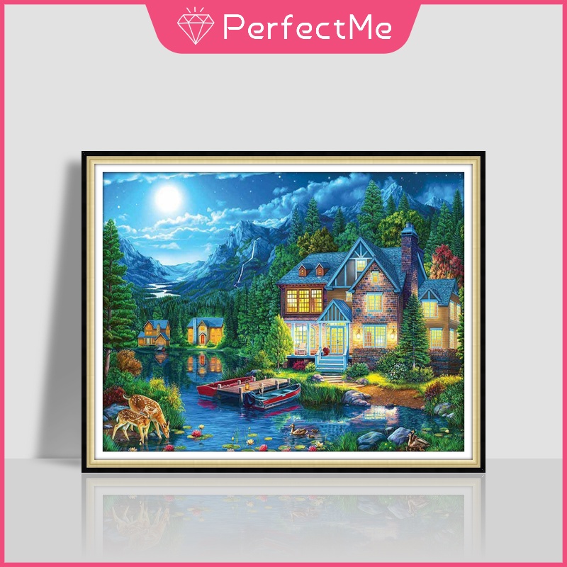 Bộ Tranh Đính Đá 5D Tự Làm Hình Ngôi Nhà Hoạt Hình Trang Trí Nhà Cửa 50x40cm