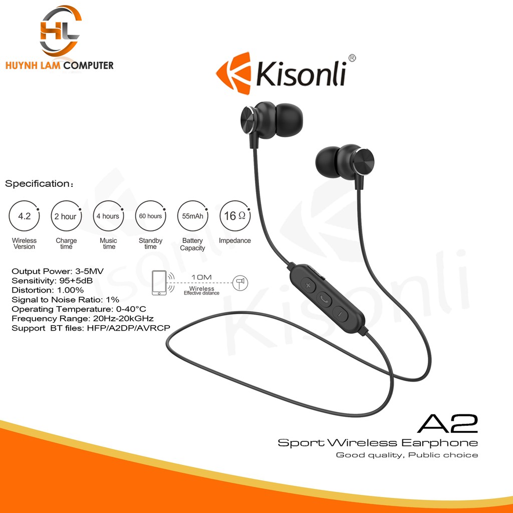 Tai nghe nhét tai bluetooth Kisonli A2 kiểu dáng thể thao - VSC phân phối