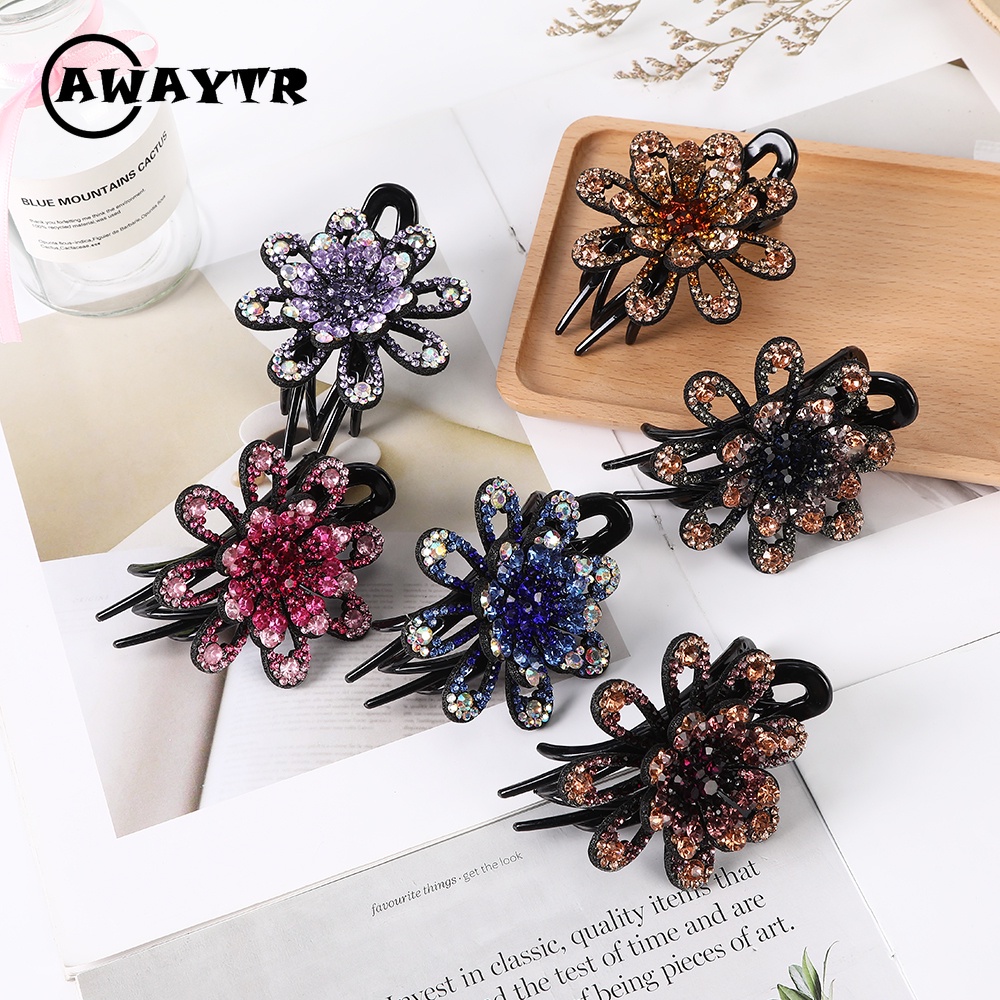 Kẹp tóc hình hoa đính đá phong cách mới cho nữ