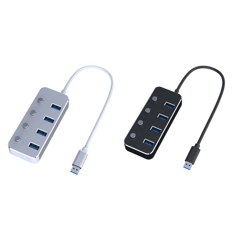 Aluminum 4Port USB 3.0 Hub High Speed USB Splitter with Individual On/Off Switch