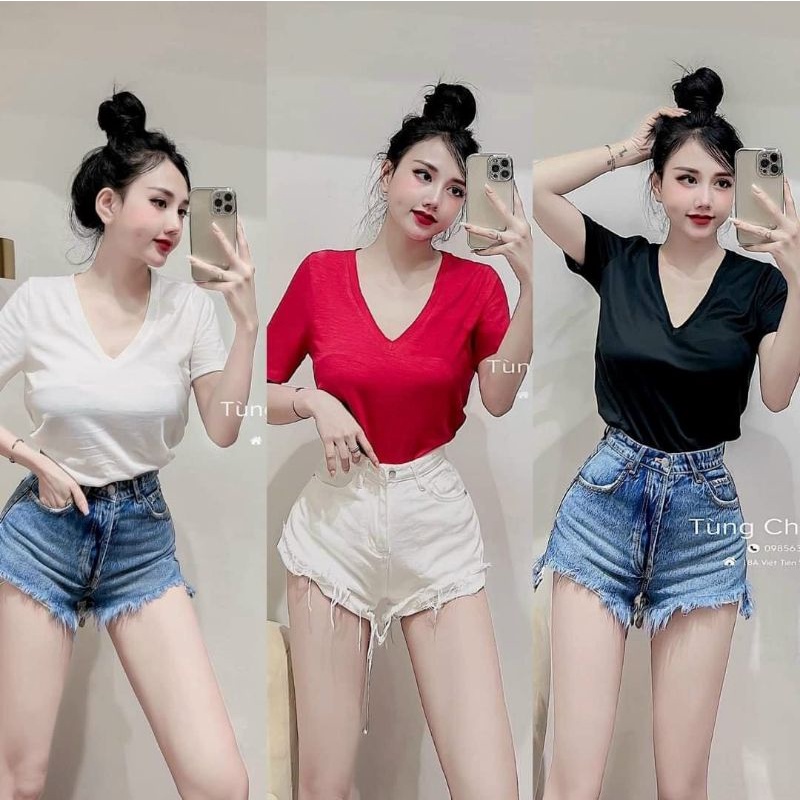 Áo thun cổ tim phôm chuẩn đủ màu