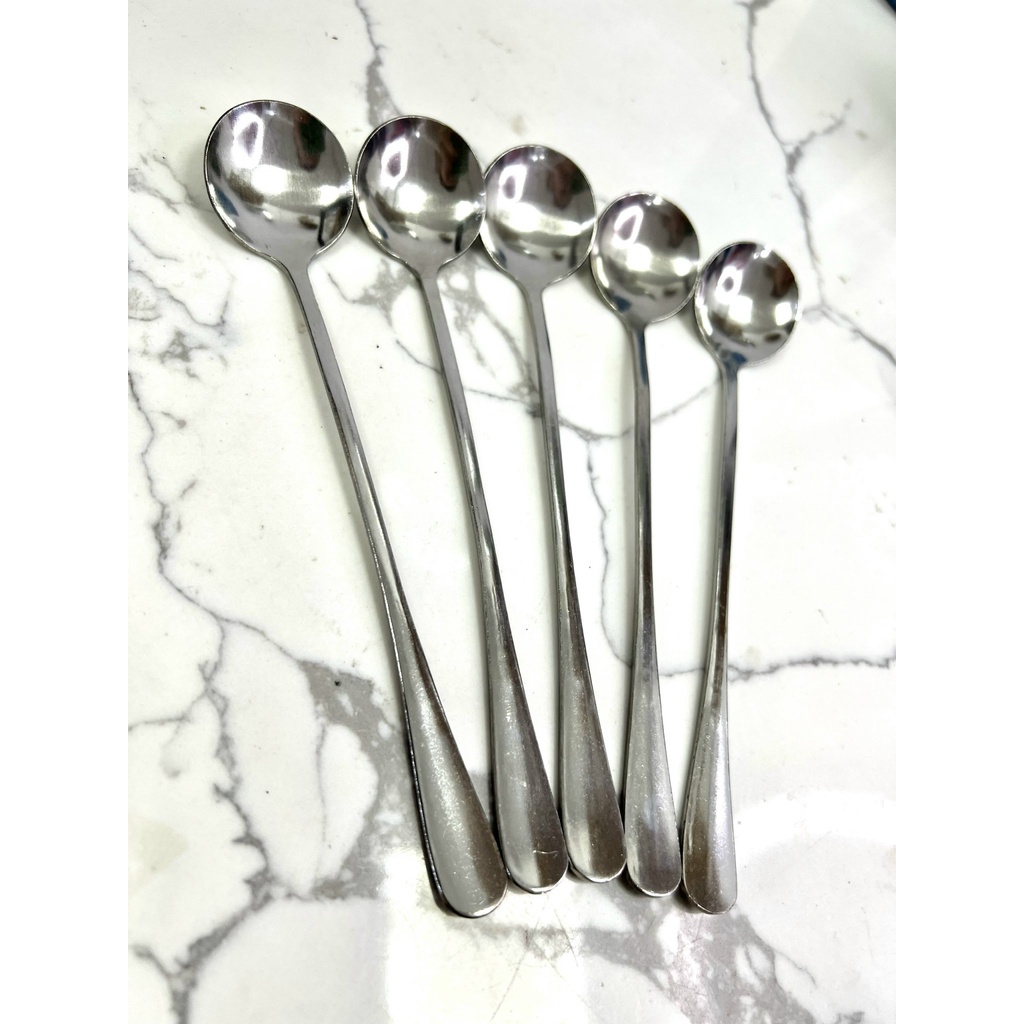Bộ thìa muỗng inox cán dài đầu tròn 100% inox Sài Gòn 01 sáng bóng đẹp cao cấp dày dặn dài 18,5cm
