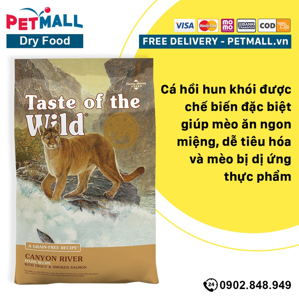 Thức ăn mèo Taste Of The Wild Canyon River 2kg - Trout & Smoked Salmon, Cá Hồi Vân & Cá Hồi Xông Khói - mèo mọi lứa tuổi