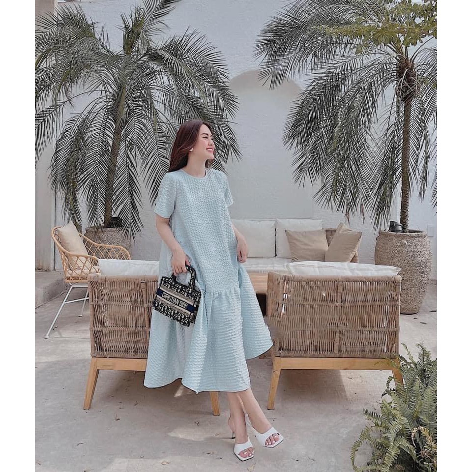 Váy bầu,váy baby doll thời trang công sở chất Đũi Thái hàng freesize từ 45 đến 80kg