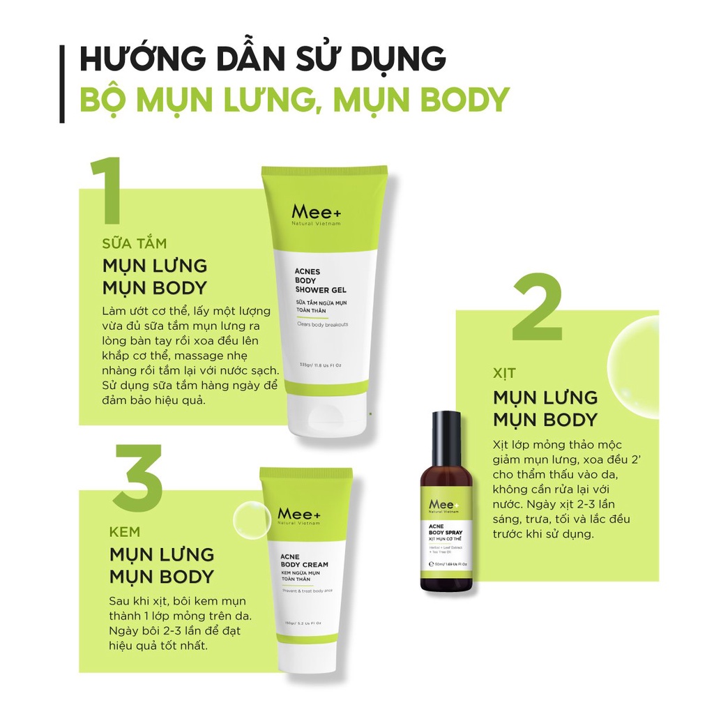 Kem giảm mụn lưng MEE NATURAL sạch mụn body, mờ thâm, dưỡng trắng da Acne Body Cream 150gr