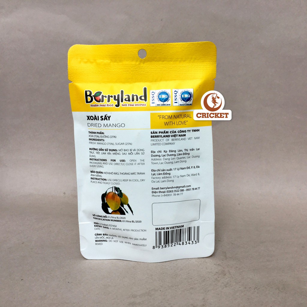 Xoài sấy dẻo BerryLand - Đặc sản Đà Lạt - 100% từ tự nhiên - Vafaco