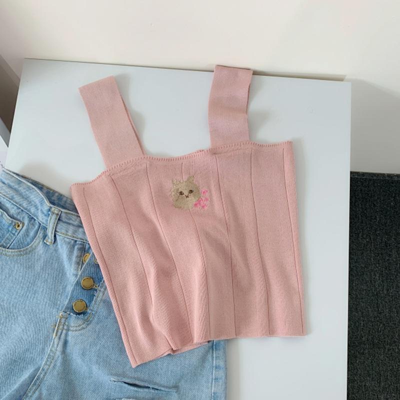 Áo dệt kim thêu hình mèo thời trang Hàn Quốc đáng yêu cho nữ