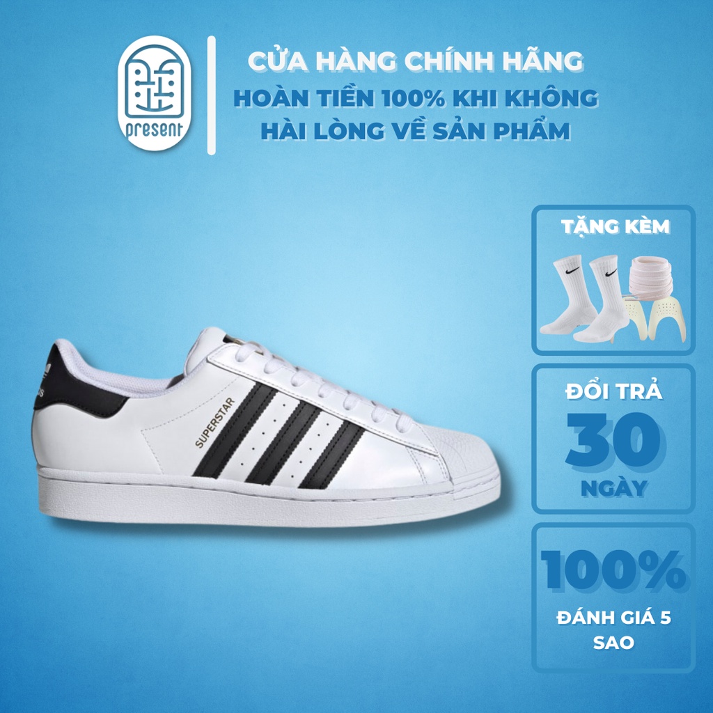 Giày sneaker trắng Adidas Super Star cho nam nữ chính hãng tem vàng full box Present Original Sneakers