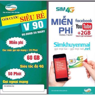 [KHO SỈ] SIM V90 MIỄN PHÍ THÁNG ĐẦU TIÊN 2gb/ngày, free gọi nội mạng, 50p ngoại mạng