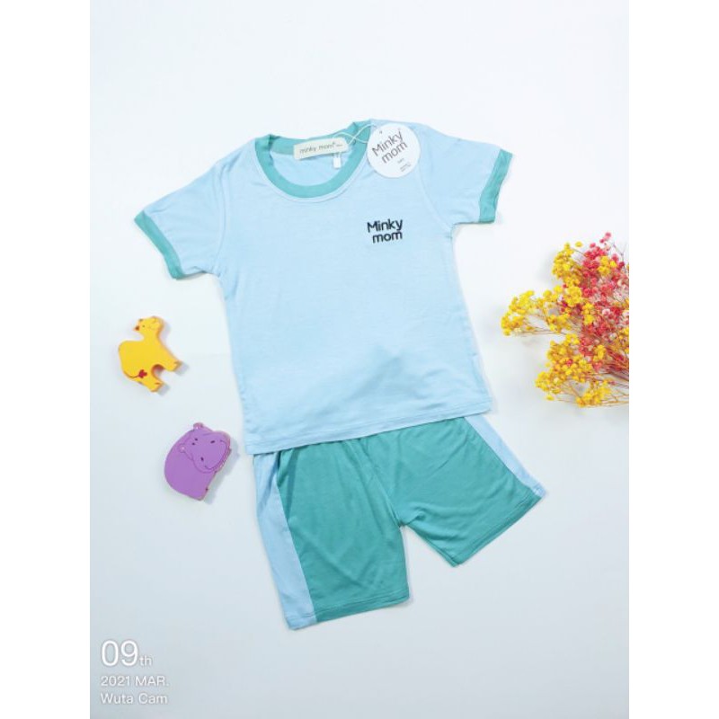 Bộ Cộc Tay Thun Lạnh Viền Màu Thêu Chữ Minky Mom Cho Bé (Size từ 8-18kg)