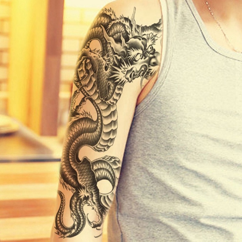 Hình Xăm Dán 3D Hình Rồng Đen Chống Nước
