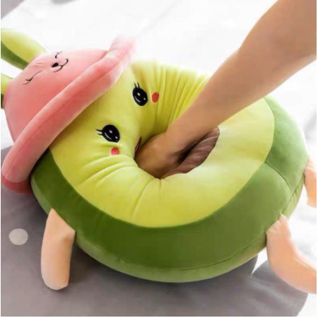 Gối Mền Quả Bơ Đội Nón Tai Thỏ 3in1 Cao Cấp Kèm Mền, Gấu Bông Con Thỏ Có Mền 1m7, Bơ Dài 80cm, Chất Vải Mền Mịn