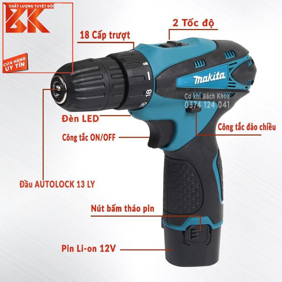 Máy khoan Makita 12V - Tặng bộ phụ kiện 24 chi tiết – Có bảo hành - Máy Khoan Gỗ, Máy Bắt Vít MAKITA 12V