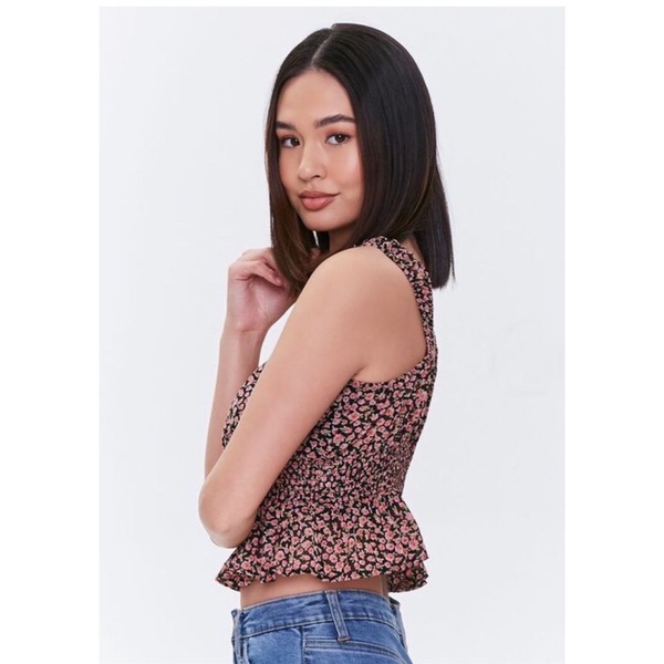 Áo voan Floral Flounce-Hem Crop Top F21 hàng XK