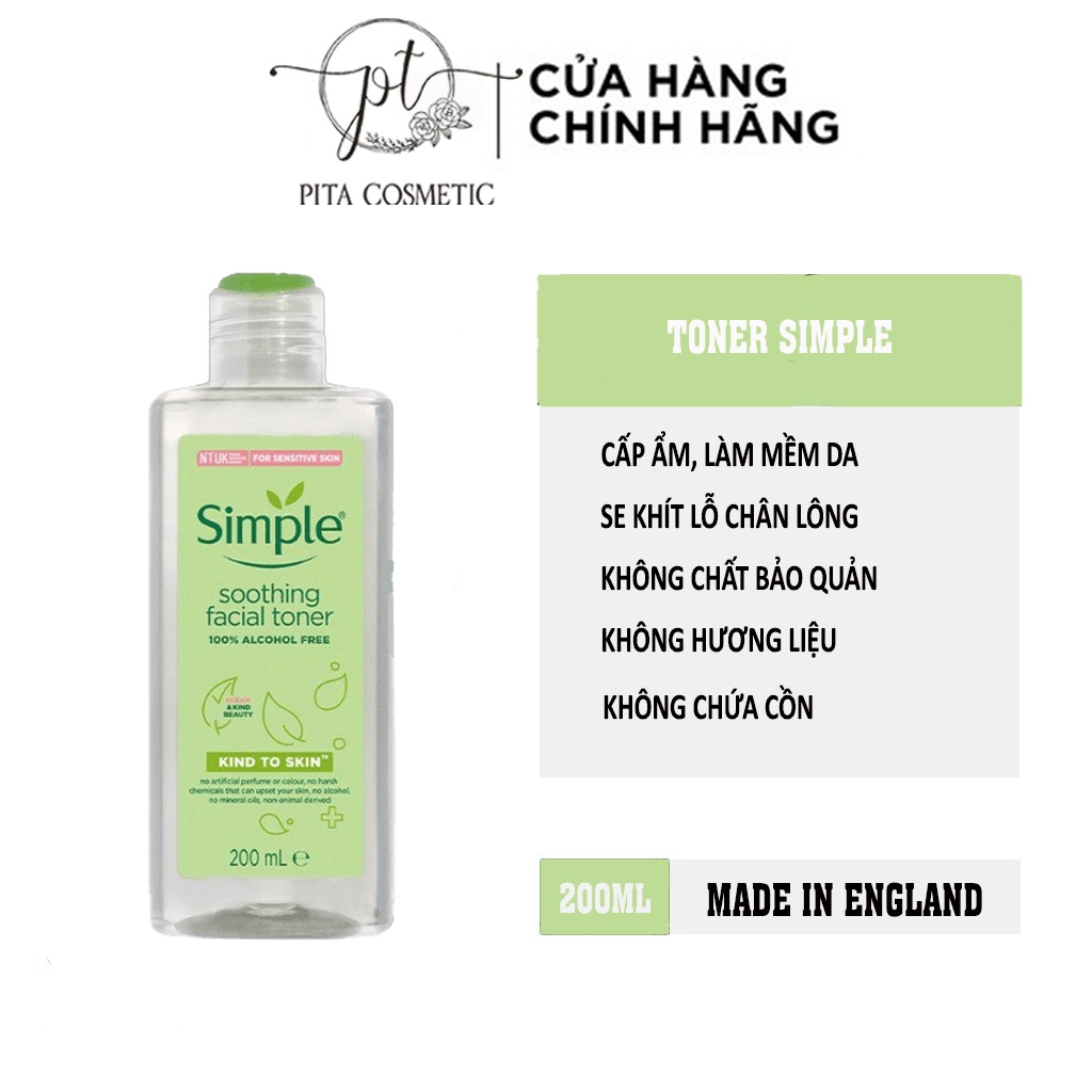 [Chính Hãng] Nước hoa hồng Simple Smoothing Facial Toner Cân Bằng Ẩm Cho Da 200ml