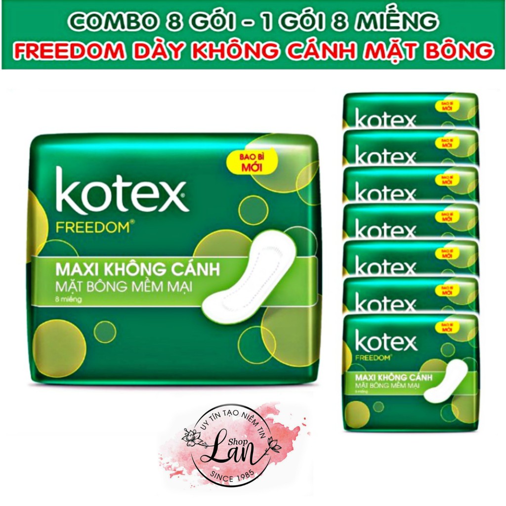 Combo 8 gói Băng vệ sinh Kotex Freedom mặt bông mềm mại maxi không cánh gói 8 miếng