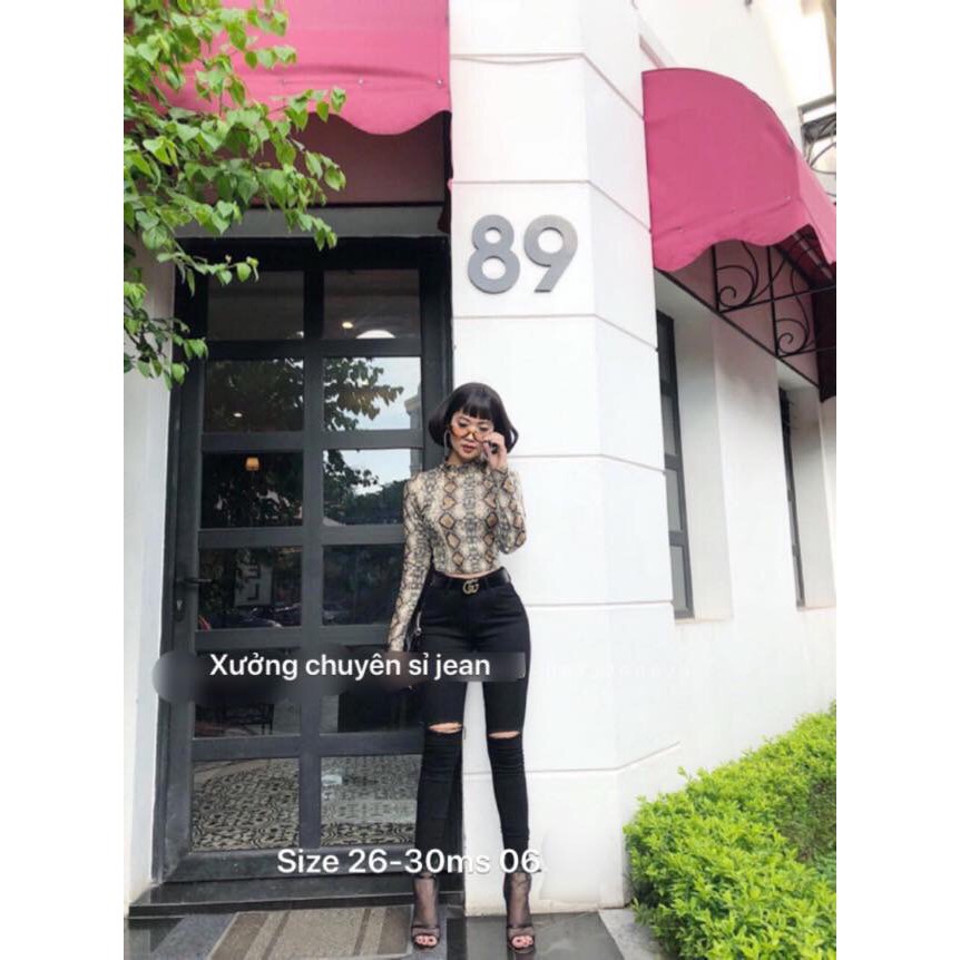 QUẦN JEAN NỮ ĐEN RÁCH GỐI CÁ TÍNH | BigBuy360 - bigbuy360.vn