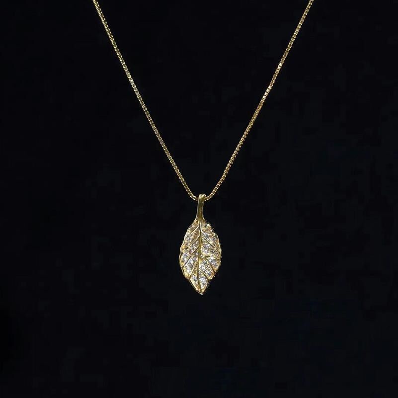 Vòng cổ Bạc 925 Mặt Cành Lá Đính Đá Quý Nhân Tạo Màu Vàng/Bạc