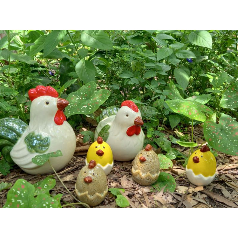 Gà đất nung tráng men trang trí sân vườn, tiểu cảnh