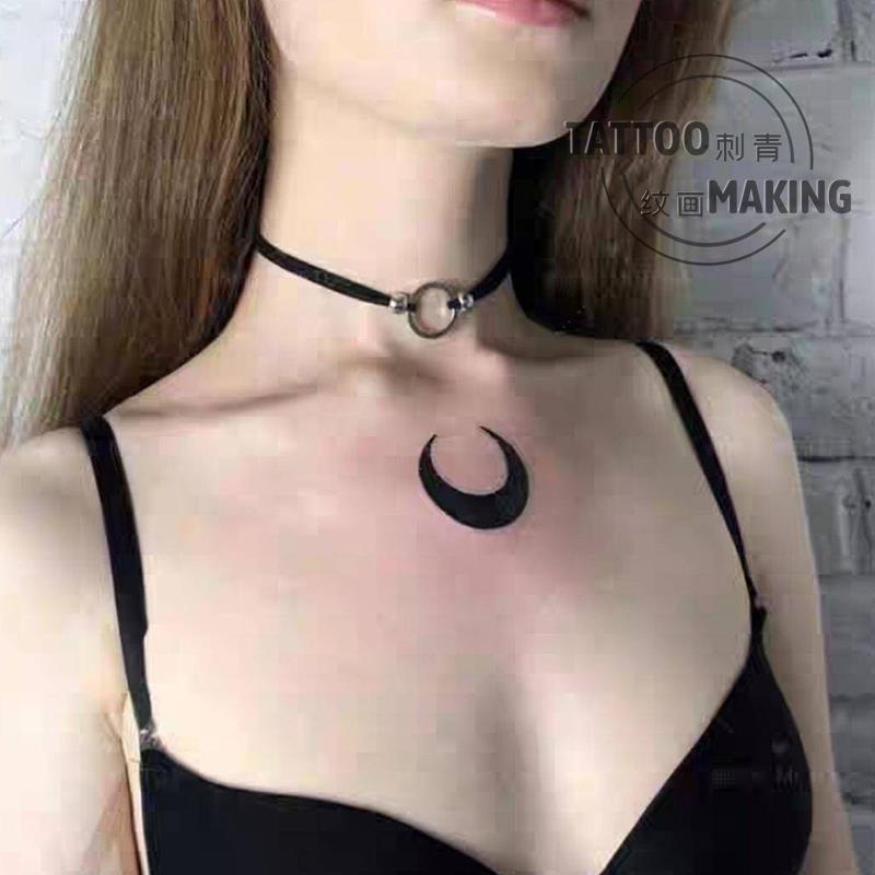 Hình Xăm Dán Tạm Thời Hình Mặt Trăng Trắng Đen Chống Nước Lâu Trôi