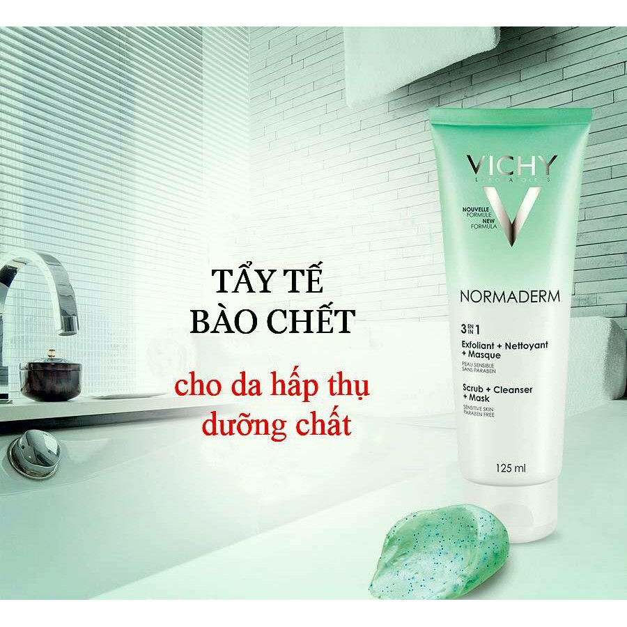 VICHY -KEM TẨY TẾ BÀO CHẾT 3 TÁC DỤNG 125ML - NORMADERM 3 IN 1 SCRUB + CLEANSER+ MASK