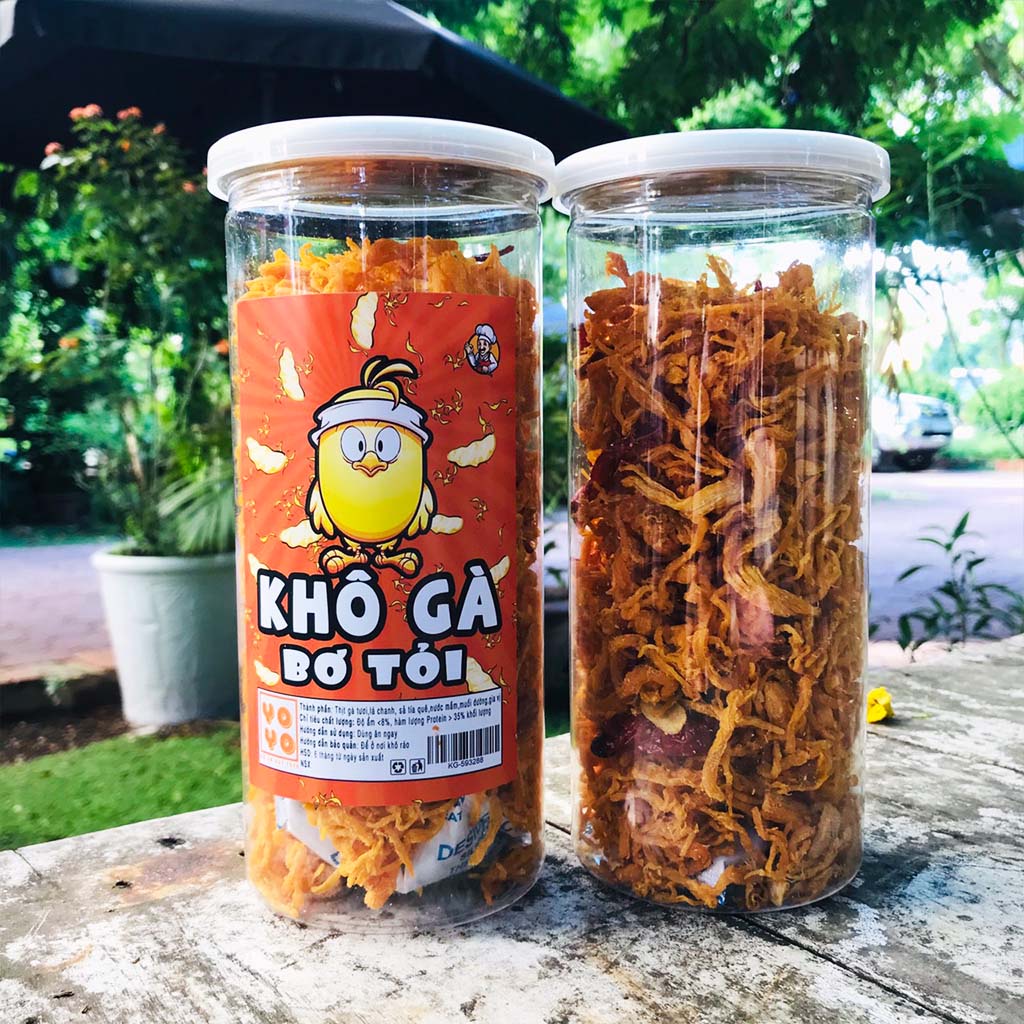 Khô gà bơ tỏi đóng hũ 300g đồ ăn vặt YOYO | BigBuy360 - bigbuy360.vn