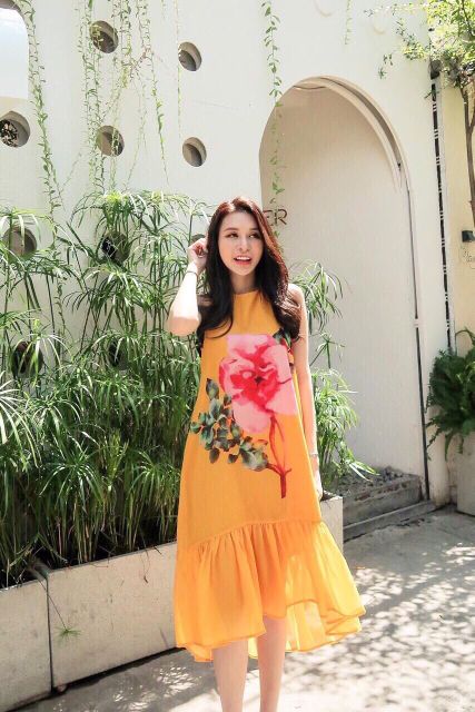 ĐẦM SUÔNG IN HOA TÙNG PHỐI BÈO