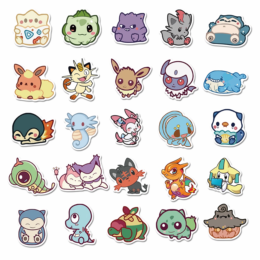 50 miếng dán phong cách Pokémon phiên bản Q dễ thương chống nước trang trí sổ tay/laptop
