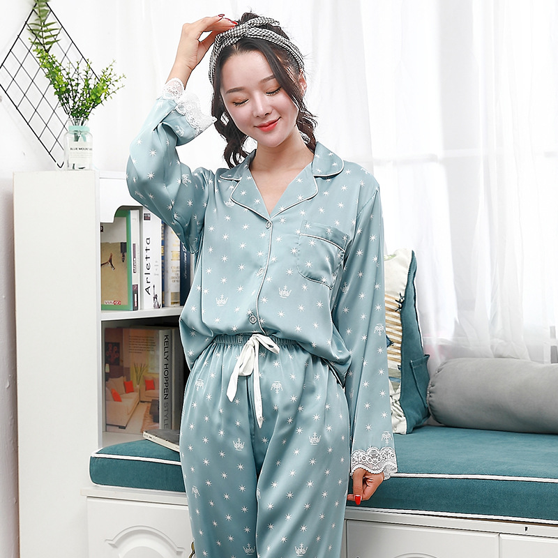 Set Đồ Ngủ Dài Tay Họa Tiết Chấm Bi Xinh Xắn Cho Nữ