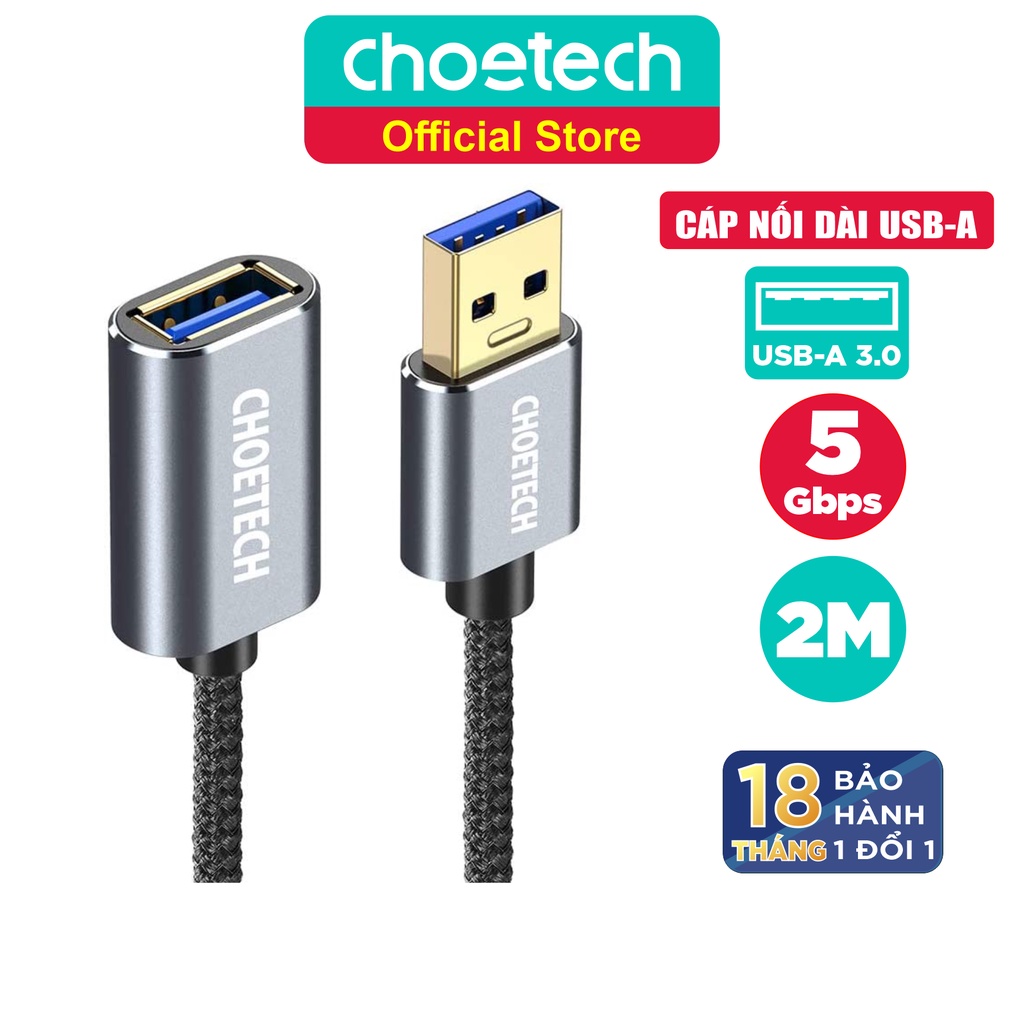 Dây Cáp Nối Dài USB 3.0 Dài 2M CHOETECH XAA001-BK - Hàng Chính Hãng