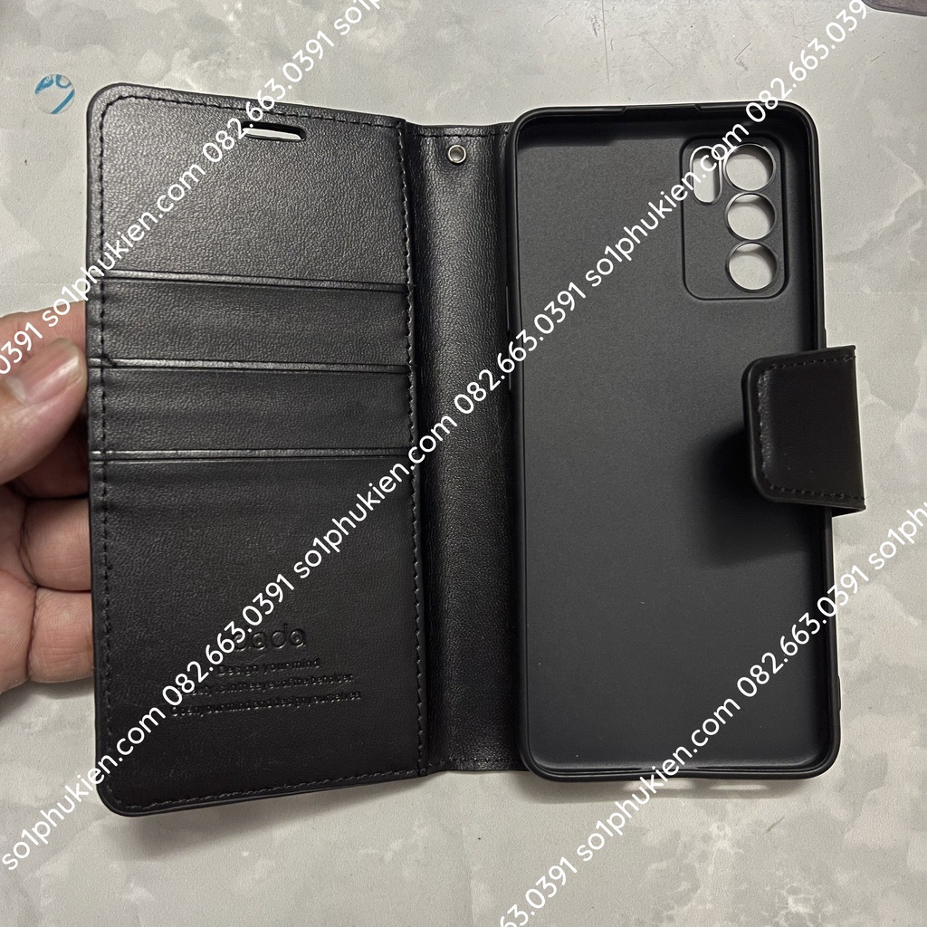Bao da Oppo Reno 6 5G chất liệu da sang trọng, có ngăn đựng thẻ siêu tiện lợi