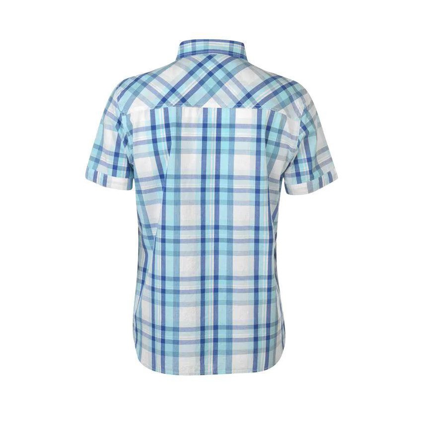 [ Size S ] Áo Sơ Mi Nam Ngắn Tay Lee Cooper Check Whte Turq Blue