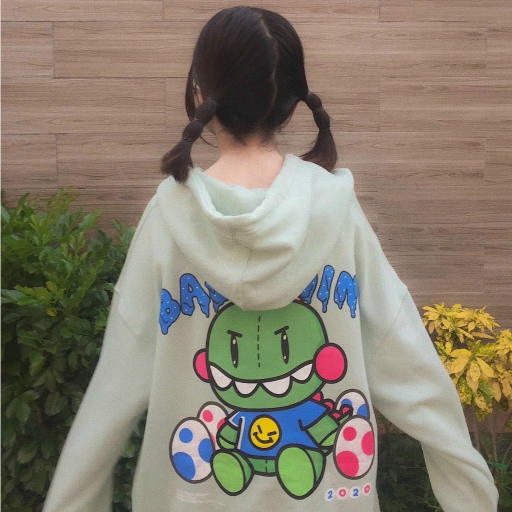 Áo Hoodie Nữ 🌸FREESHIP🌸 Áo Nỉ Khủng Long BABY DINO Form Rộng Tay Bồng Có Mũ Màu Xanh Bơ Hot | BigBuy360 - bigbuy360.vn