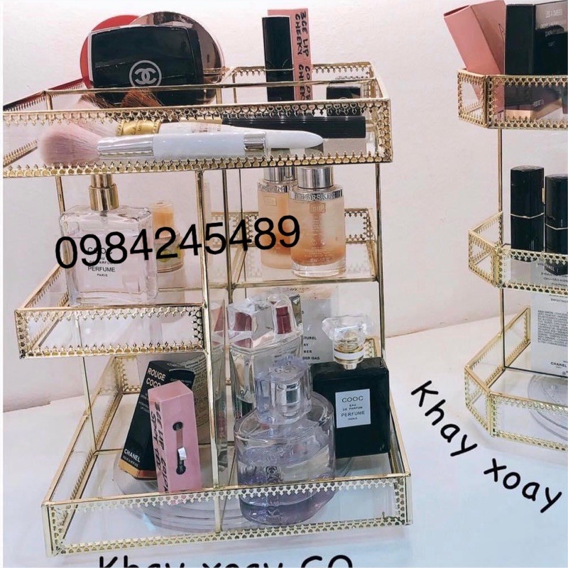 Kệ Khay Đựng Mỹ Phẩm Golden Xoay 360 Độ