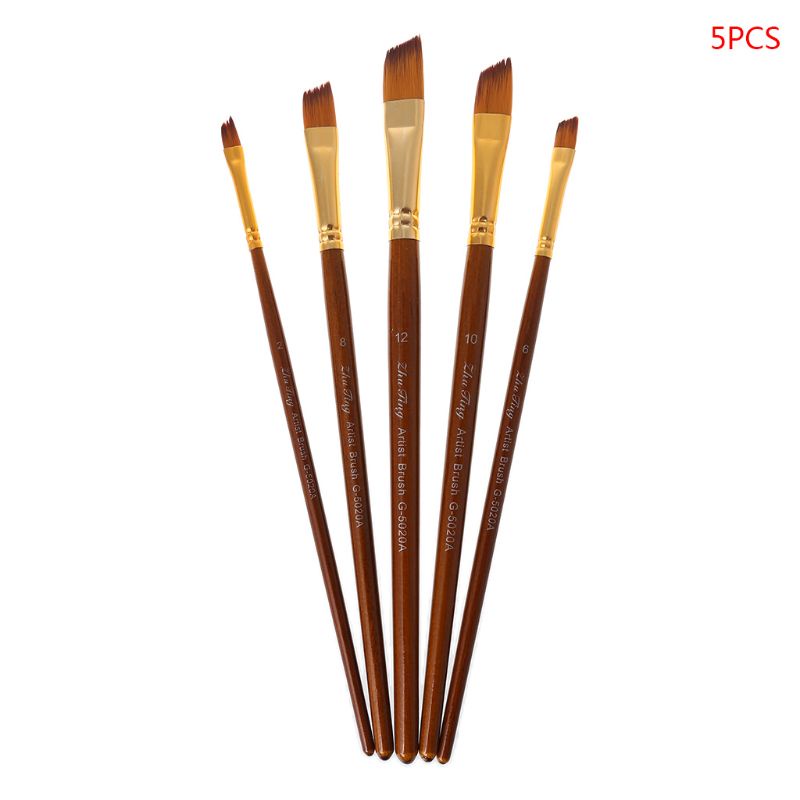 Bộ 5 Cọ Vẽ Tranh Sơn Dầu Đầu Tròn / Thiên Thần / Dẹp Bằng Nylon / Phẳng Diy