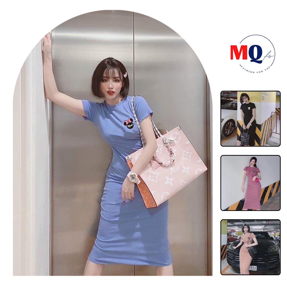 Váy cotton body minne MQ CLOTHING, đầm ôm dáng dài họa tiết thêu tay tinh tế