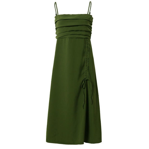 Đầm chữ A hai dây màu xanh lá thời trang mùa hè cho nữ