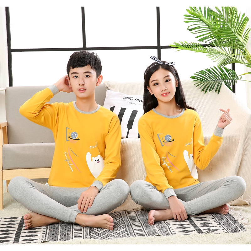 Girl Sleepwear Breathable Cotton Homewear Cute Bear Long Sleeve Top+Pants 2pcs/set 8-18Yrs Teen Kids Pyjamas Underwear Clothes