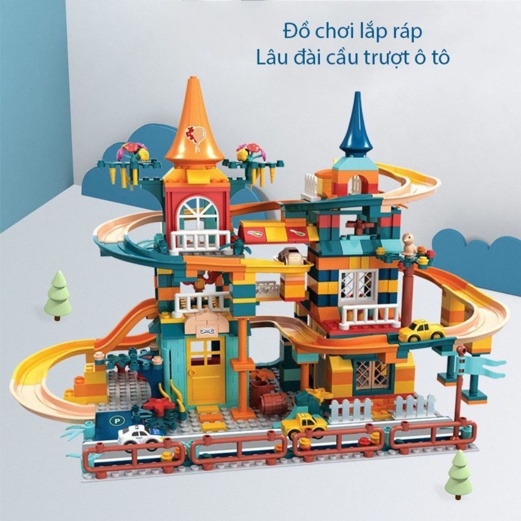 Đồ Chơi Mô Hình Nhà Lego Lắp Ráp Đường Ray 512 Chi Tiết Có Kèm Xe Ô Tô Cao Cấp Cho Bé, Shop Mẹ Mốc ,LGDR