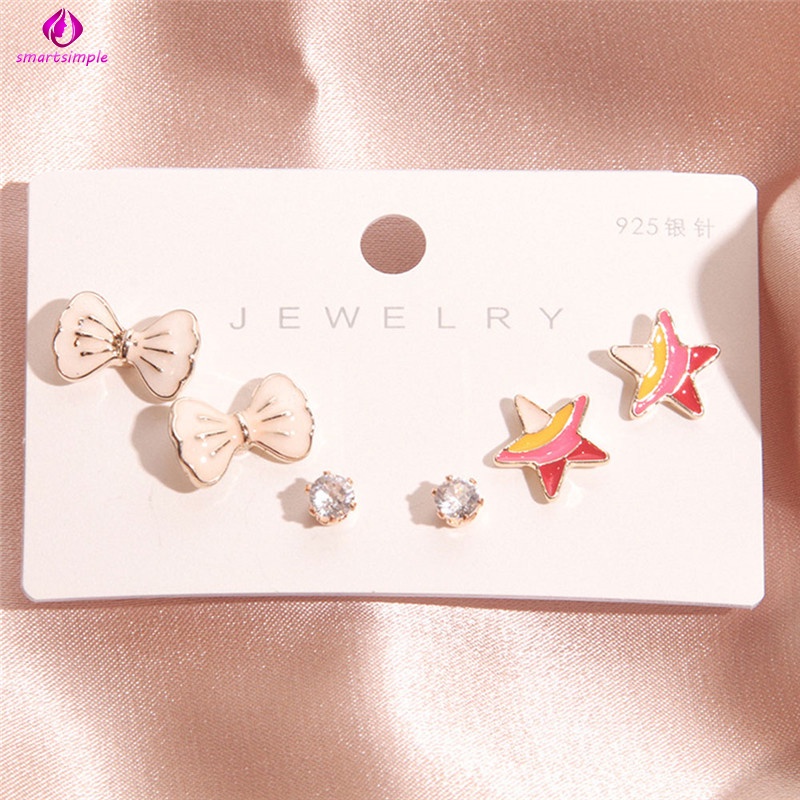 Set 3 Đôi Khuyên Tai Hình Hoa Đính Đá Dễ Thương Cho Nữ