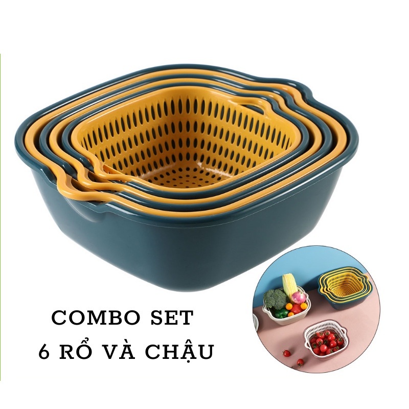 Sét Rổ Nhựa Kèm Chậu 6 Chi Tiết