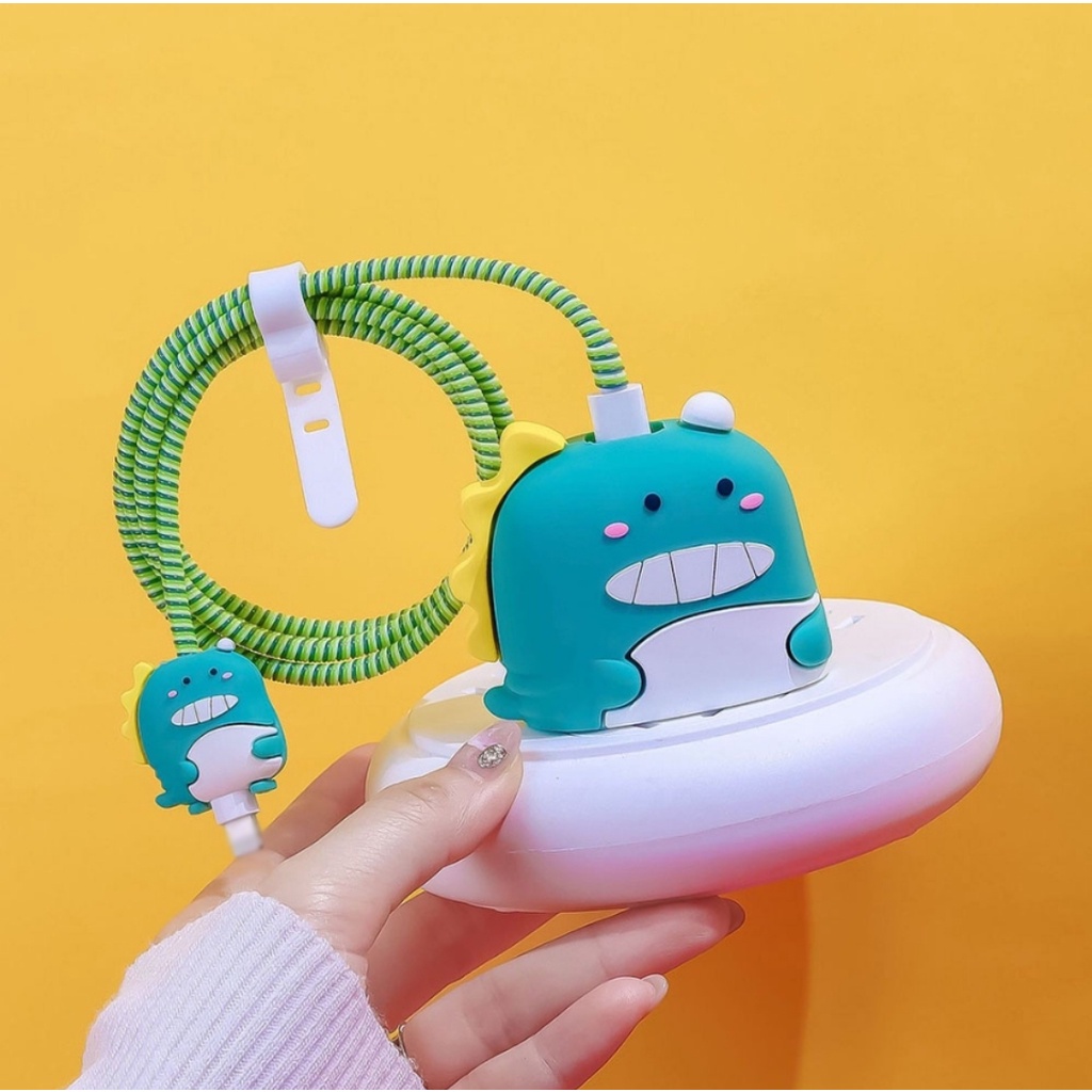 Bộ Phụ Kiện Bảo Vệ Cáp Và Củ Sạc Iphone 11-12-13-14 Bằng Silicon Hình Hoạt Họa  Siêu Dễ Thương