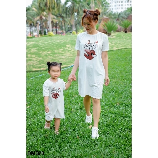 [Giá Sập Sàn] Đầm Suông Mẹ Và Bé In Hình Trái Tim Dễ Thương -DMB20