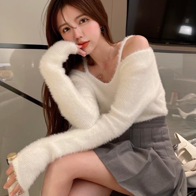 Áo dệt kim Pure Cube dáng rộng trễ vai gợi cảm cho nữ