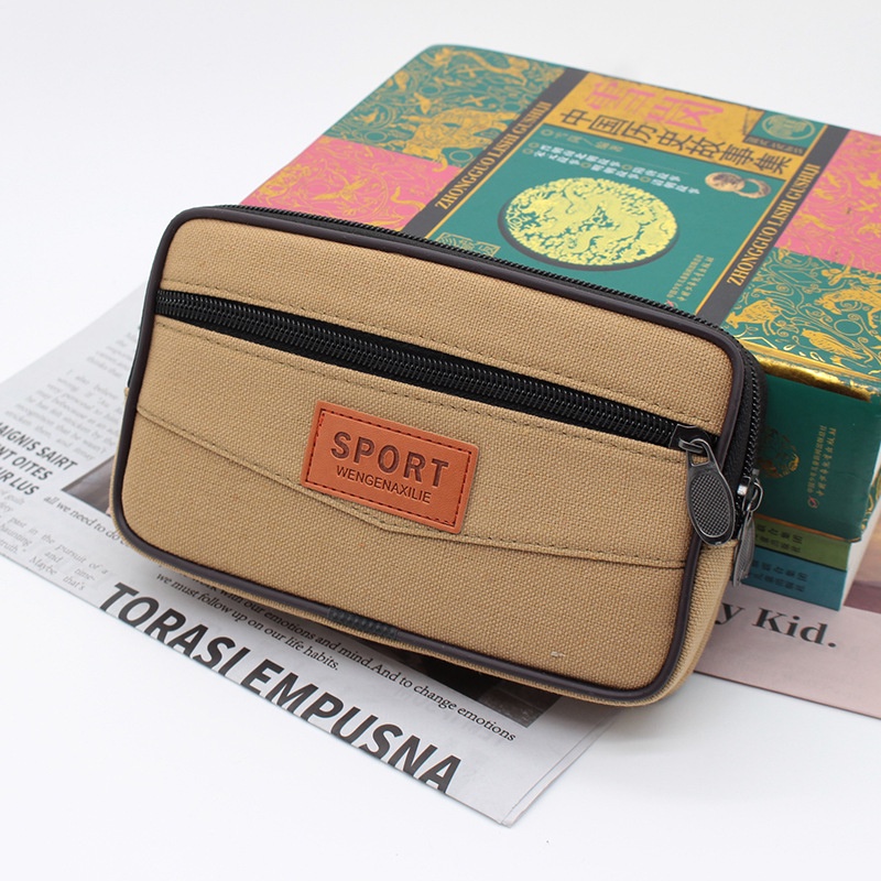 Túi Đeo Thắt Lưng Vải Canvas Kích Thước 7 inch Có Khóa Kéo Dùng Đựng Tiền Xu Hàng Mới