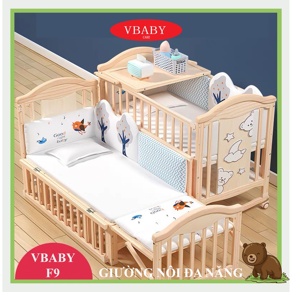 Nôi cũi cho em bé VBABY F9 - Đa năng 6 chế độ tiện lợi cho mẹ và bé - Bảo hành chính hãng