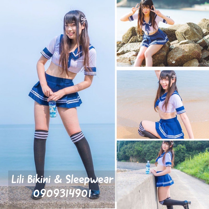 Cosplay nữ sinh Nhật sexy đồ ngủ, cosplay sexy babe (xanh đậm, đỏ, xanh nhạt)