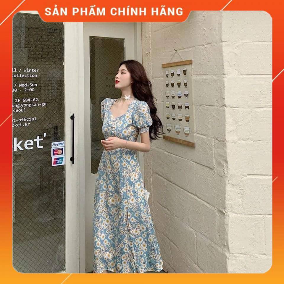 Váy hoa nhí vintage xẻ chân, Vayhoacucxanh MSP22465