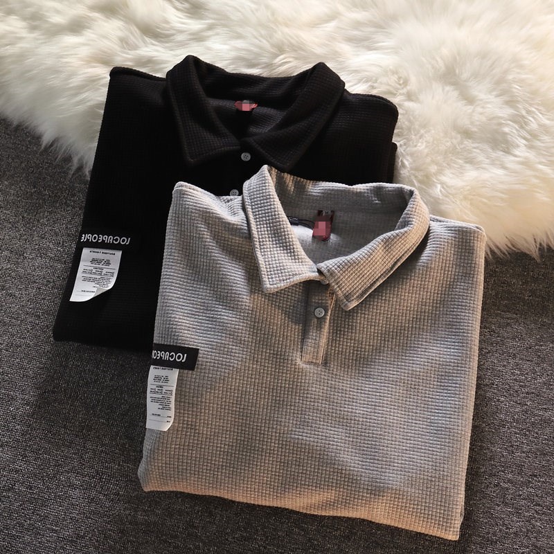 Áo thun polo tay dài dáng rộng cổ bẻ phong cách Hàn Quốc thời trang cho nam nữ