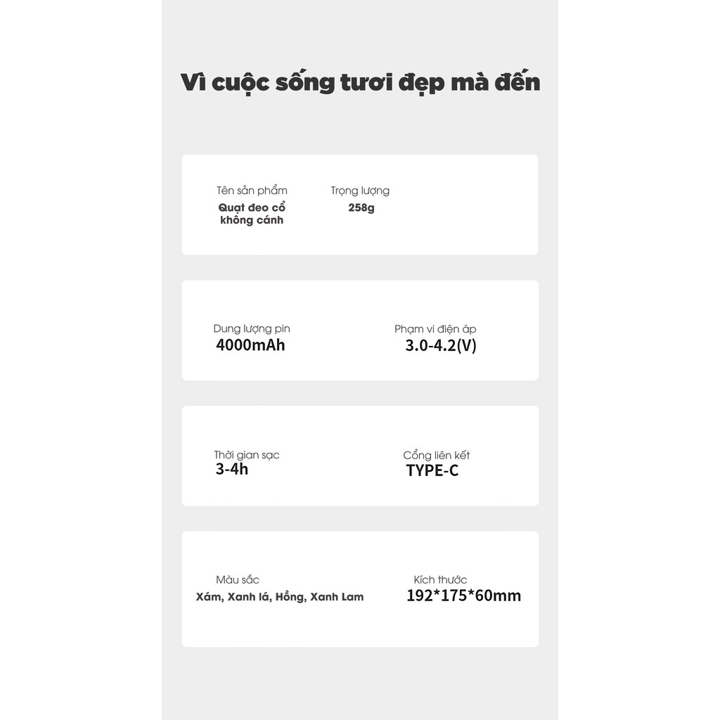 Quạt đeo cổ không cánh chính hãng JisuLife,thiết kế trẻ trung, hiện đại, biên độ thổi 360 độ, bảo hành chính hãng | BigBuy360 - bigbuy360.vn